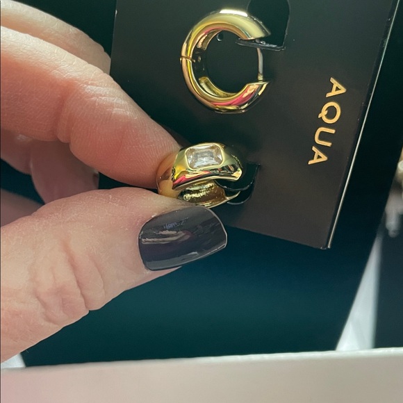 Aqua Radiant Gold-Tone Hoop Earrings - Picture 4 of 6